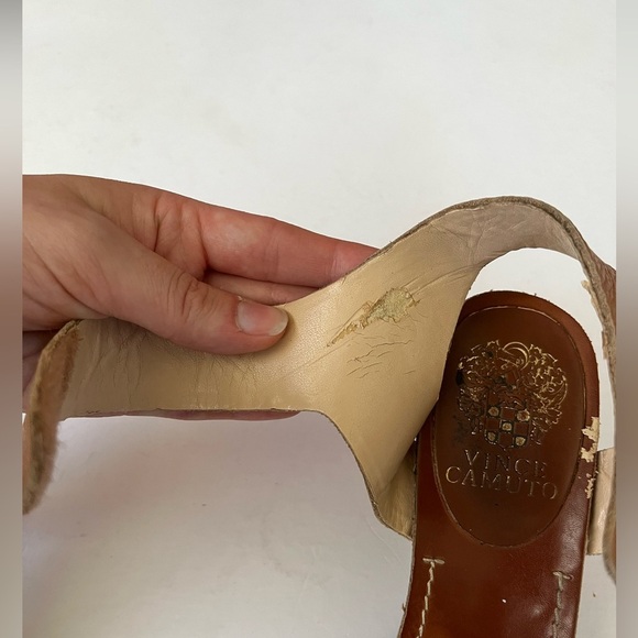 Vince Camuto Metallic Silver & Dark Nude Leather Ankle Strap Heels Womens Size 8 - Picture 15 of 16